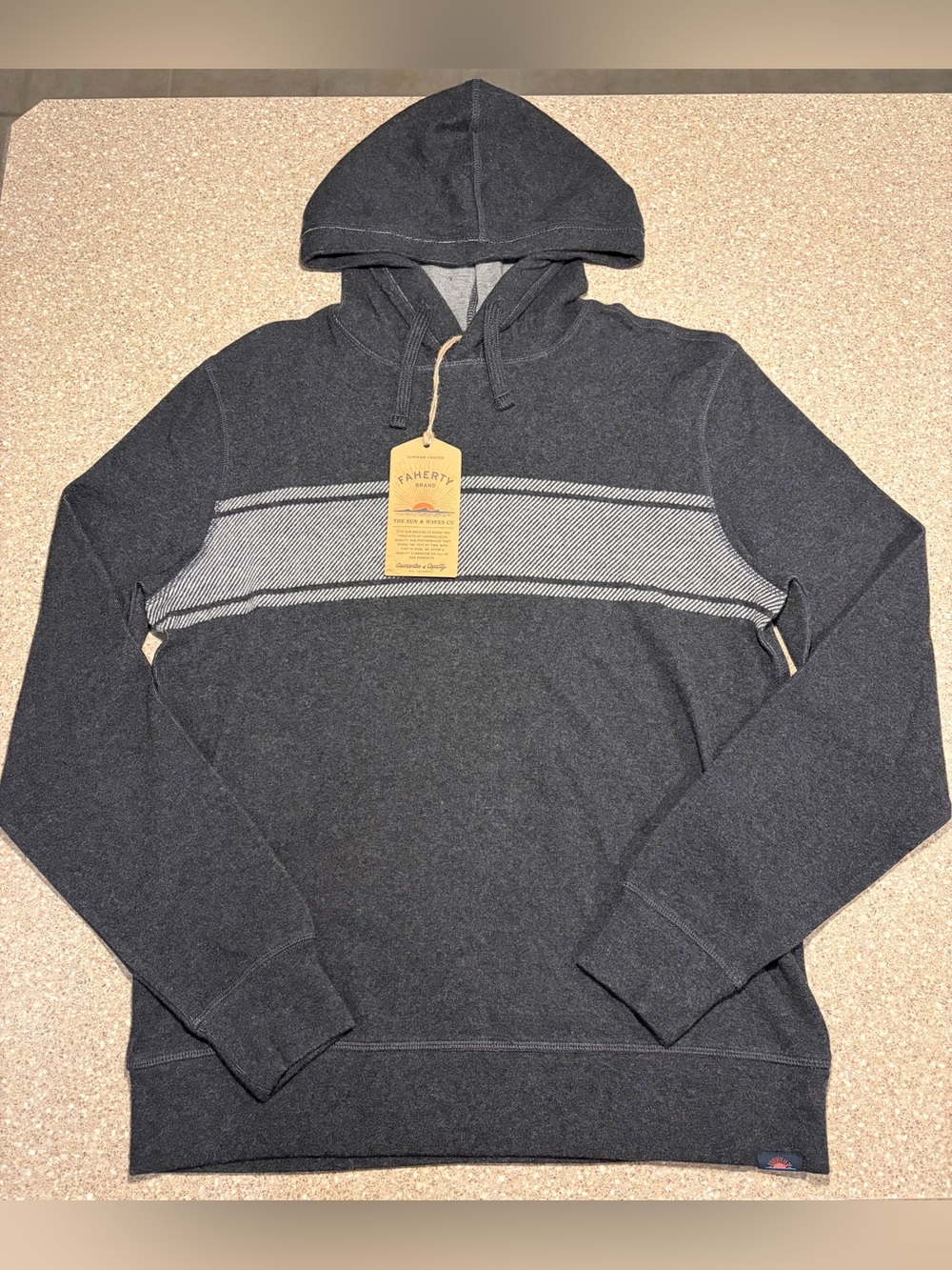 NWT Faherty Legend Sweater Hoodie Surf Stripe Charcoal Heather Men’s Small $148